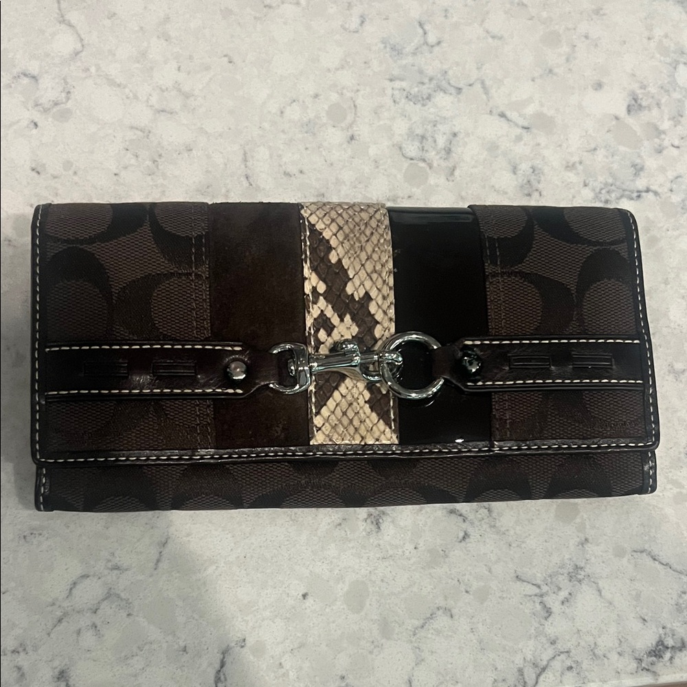 Coach Vintage Brown Wallet with Snake Print Accent